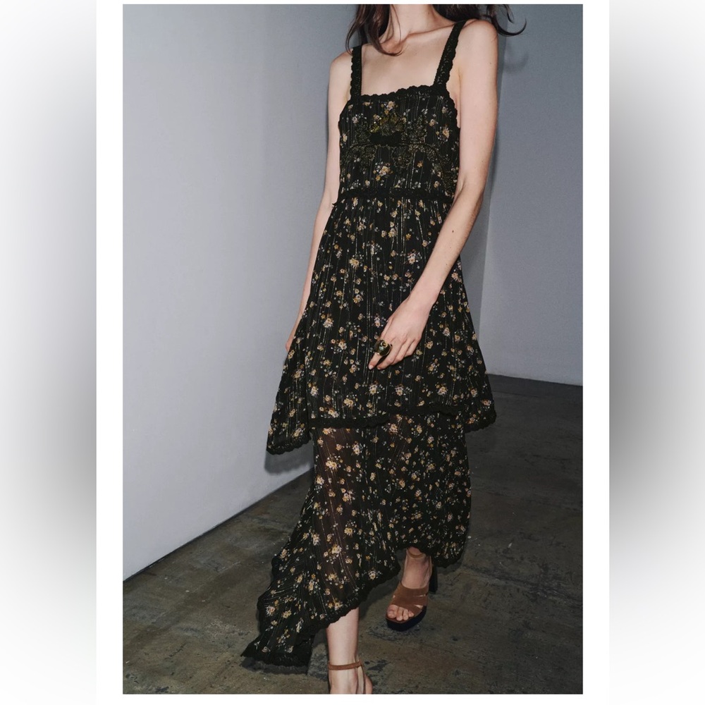ZARA CHIFFON SEQUINS FLORAL DRESS - Picture 2 of 8